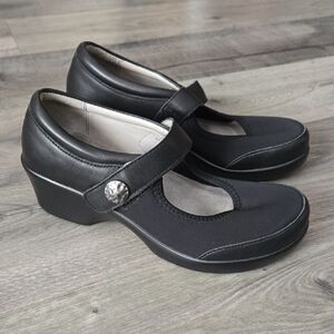 Alegria Black Leather Mary Jane Platform Wedge Comfort Shoes Adjustable Strap